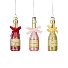 საახალწლო სათამაშო შამპანიურის ბოთლი შუშა 11.5x4 სმ 3ass