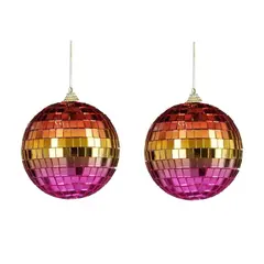 საახალწლო სათამაშო სარკისებრი ბურთი ვარდისფერი 10 სმ 2 ც