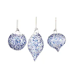 მორთულობა საახალწლო მინის ბურთი GLSS DOTTED BALL FIN ORN ASS 3 WH BLU 8სმ