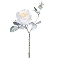 საახალწლო დეკორაცია SNOW ROSE FLOWER STEM WH 66სმ
