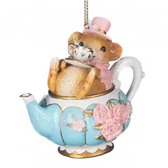 მორთულობა საახალწლო CANDYLAND MOUSE IN TEAPOT ORN PNK BLU WH 8.5სმ