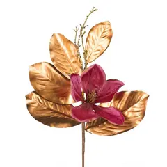 საახალწლო დეკორაცია მაგნოლიის ყვავილი METALL MAGNOLIA LEAF FLOWER STEM PNK GLD 60.5სმ