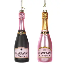 მორთულობა საახალწლო შამპანურის ბოთლი GLSS CHAMPAGNE BOTTLE ORN ASS 2 BLK PNK 16სმ