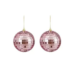 საახალწლო სათამაშო სარკისებრი ბურთი ვარდისფერი 10 სმ 2 ც