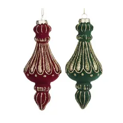 მორთულობა საახალწლო მინა GLSS FLOCK FIN ORN ASS 2 BURG GRN GLD 15სმ