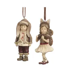 მორთულობა საახალწლო WOODL SQUIRREL GIRL BUNNY BOY ORN ASS/2 CRM 10სმ