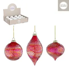 ნაძვის ხის სათამაშო glass red 3 assorted d8cm