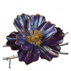 საახალწლო დეკორაცია მაგნოლია FABR METALL MAGNOLIA ON CLIP BLU GRN 29სმ