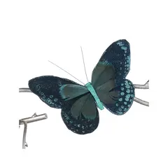 საახალწლო დეკორაცია პეპელა FABR PLUME BUTTERFLY ON CLIP BLU GRN 16სმ