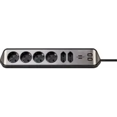 დამაგრძელებელი კუთხე 6 Brennenstuhl 2მ 2 USB ვერცხლისფერი შავი