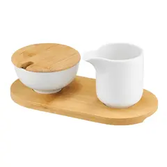 Sugar bowl and milk jug on a white bamboo base DAJAR AMBITION