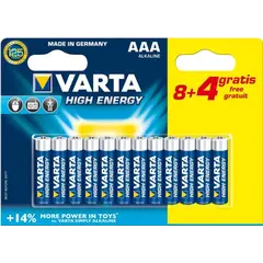 ელემენტი VARTA Alkaline High Energy 8+4 AAA 1.5 V 12 ც