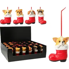 საახალწლო დეკორი "ძაღლი" hang deco dog in boots 4ass