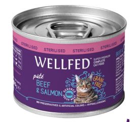 სველი საკვები კატისთვის PET INTEREST WELLFED STERILISED საქონლის ხორცი და ორაგული 200გრ