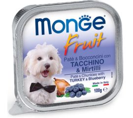 Wet food for adult dogs turkey and blueberries Monge 100 g