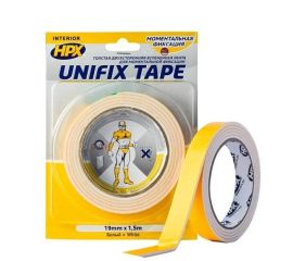 Скотч двусторонний толстый HPX Unifix Tape UF1915 19 мм 1.5 м белый