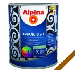გრუნტი-ემალი ჟანგ. 3-1-ში, ფერი:Alpina მეტალიკი ყავისფერი RAL 8017 0,75L