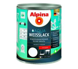 წყლის დისპერსიული ემალი Alpina Aqua Weisslack თეთრი პრიალა 0.75 ლ