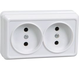 External power socket without grounding IEK РС22-2-ОБ 2 sectional white