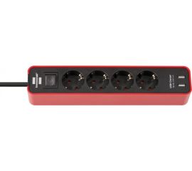 დამაგრძელებელი 4 Brennenstuhl 1,5მ 2 USB ამომრთველი წითელი შავი