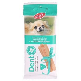 Chewable beef flavored snack for small breed dogs DENT
