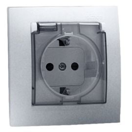Power socket grounded, with cover Simon 1591450-026 1 sectional aluminum