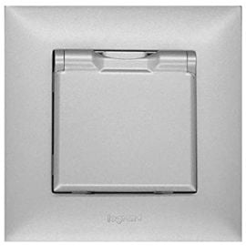 Socket LEGRAND 768218 with grounding silver with lid without frame