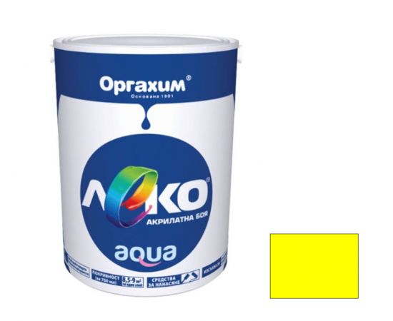 საღებავი აკრილის - სატინი ყვითელი LEKO AQUA 0.7 ლ