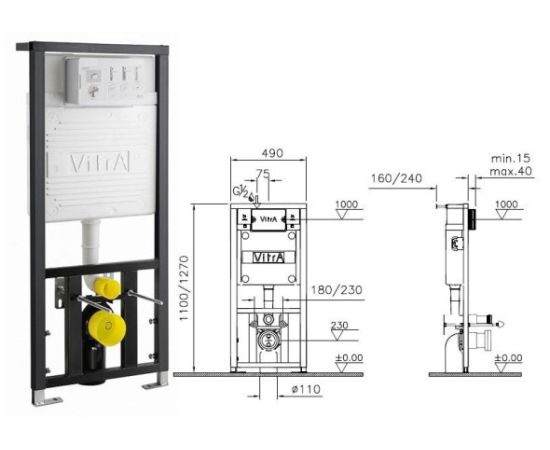 Installation kit Vitra (toilet bowl, flush system, flush button) 3/6 l