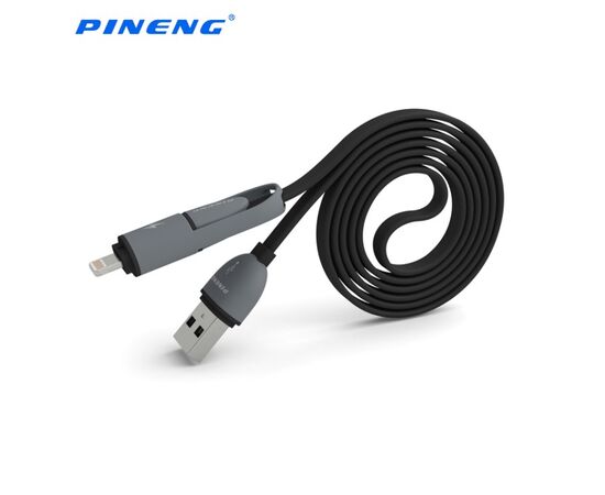 კაბელი PINENG Micro USB,Iphone 1მ,2A შავი PN301