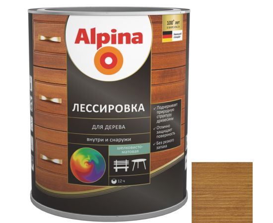 Wood preservative silky matte Alpina glazing for wood, teak 2.5 l