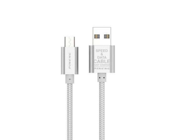 USB კაბელი PINENG PN-306 Speed & Data Charging Cable USB 2.0 micro USB 2 მ Silver