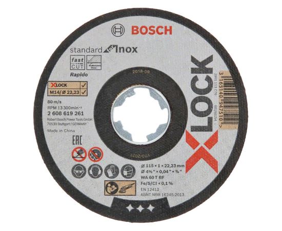 Cutting disc Bosch X-LOCK Standard for Inox 115x1x22.23 mm (2608619261)