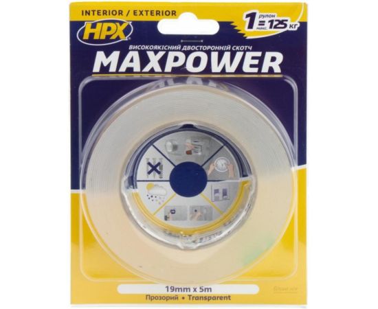 ლენტი ორმხრივი გამჭვირვალე HPX Maxpower HT1905 5Mx19MM