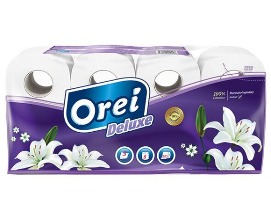 ტუალეტის ქაღალდი Orei Deluxe 8 ცალი შეფუთული