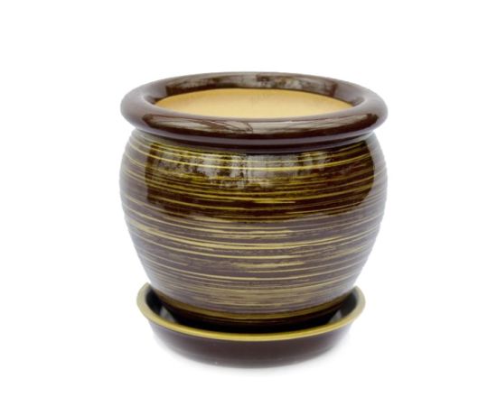 Flower Pot Ceramic With a Stand Vietnam N4 Gloss Chocolate-Gold