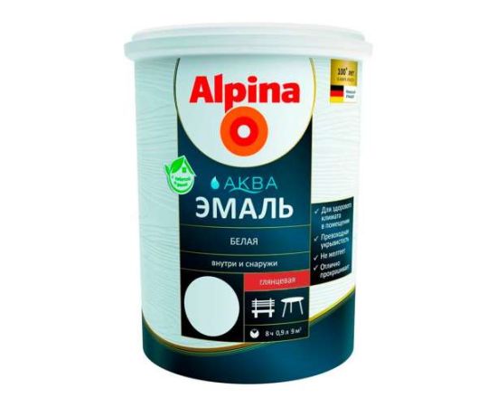 Acrylic enamel Alpina Aqua white glossy 0.9 l
