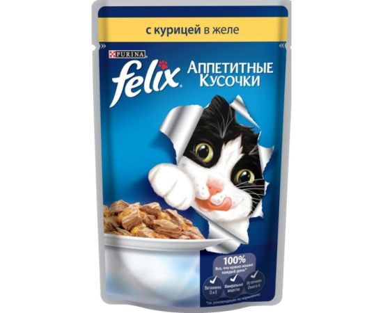 საკვები კნუტებისთვის ჟელე ქათმით Felix 85 გ