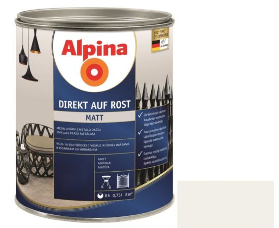 ემალი ანტიკოროზიული Alpina Direkt Auf Rost Matt თეთრი 0.75 ლ