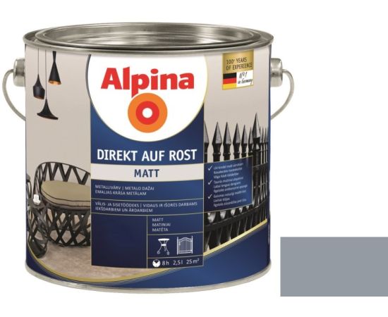 Enamel anti-corrosion Alpina Direkt Auf Rost Matt silver gray 2.5 l