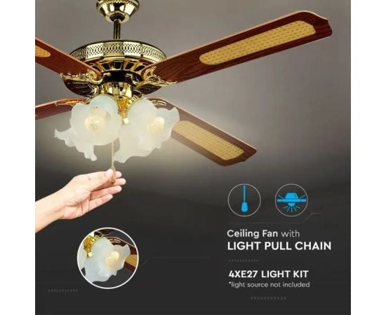 Chandelier ceiling fan V-TAC LED 4xE27 7921 55W