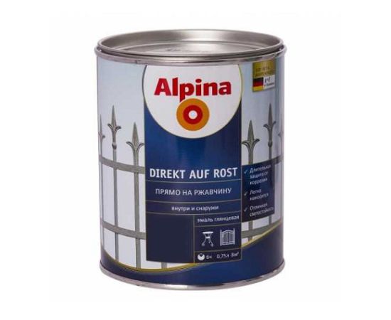 Эмаль Alpina DIREKT AUF ROST RAL9006 серебряная 750 мл