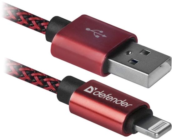 USB კაბელი DEFENDER 87807 USB 2.0 (AM) - Apple Lightning (M) 1 მ წითელი