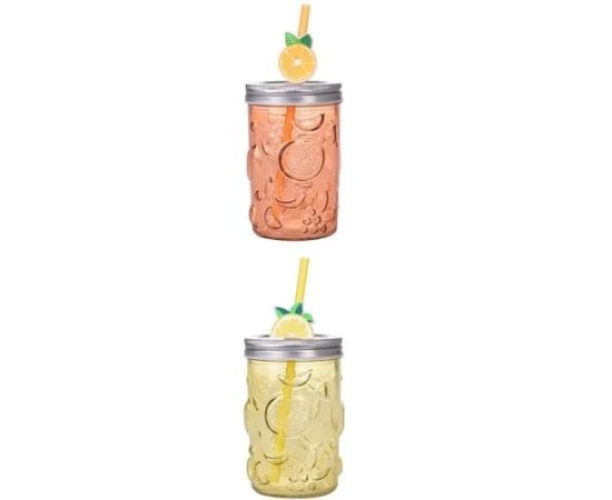 Glass cup with lid and straw Koopman 400ml