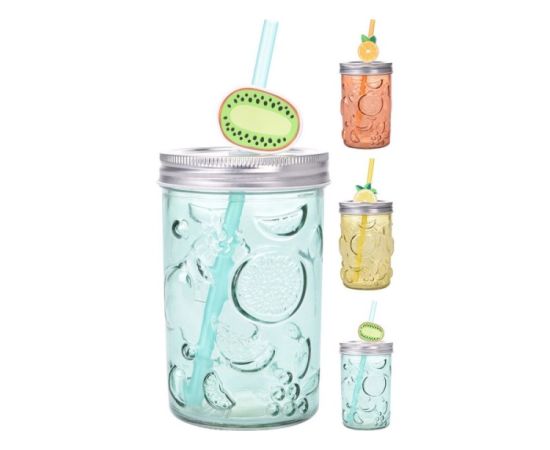 Glass cup with lid and straw Koopman 400ml