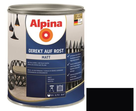 ემალი ანტიკოროზიული Alpina Direkt Auf Rost Matt შავი 0.75 ლ
