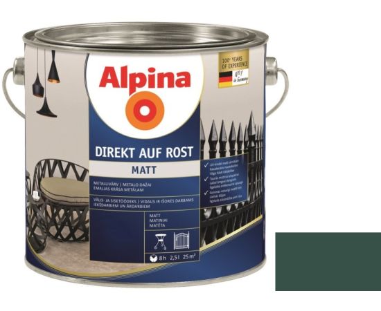 Эмаль антикоррозионная Alpina Direkt Auf Rost Matt зеленый 2.5 л