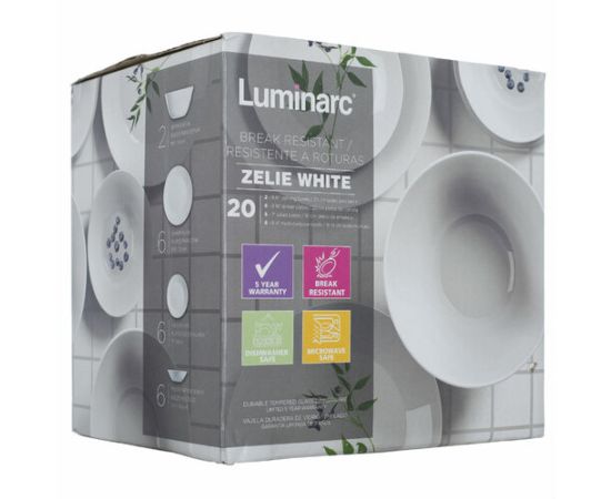 ჭურჭლის ნაკრები Luminarc Zelie White 20 20 ნივთი