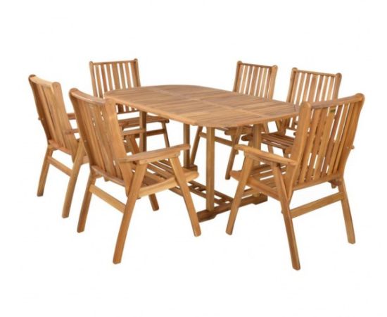 აკაციის ხის ავეჯის კომპლექტი: მაგიდა + 6 სკამი Hecht Rounded Set