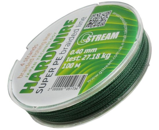 Cord braided 4-strand G.Stream HARDWIRE 100 m 0.40 mm green